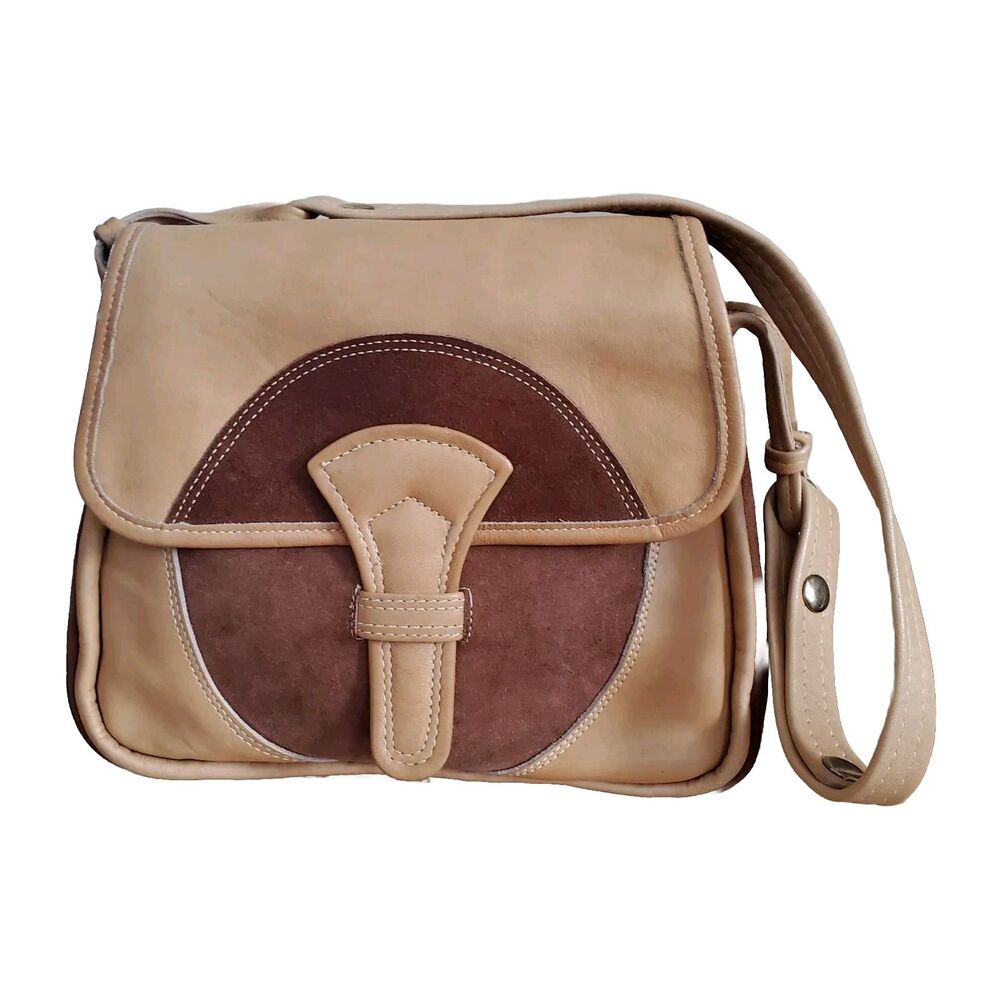 60s/ 70 Leather & Suede Shoulder Handbag Top Flap Purse Artisan Crafted OOAK Vtg